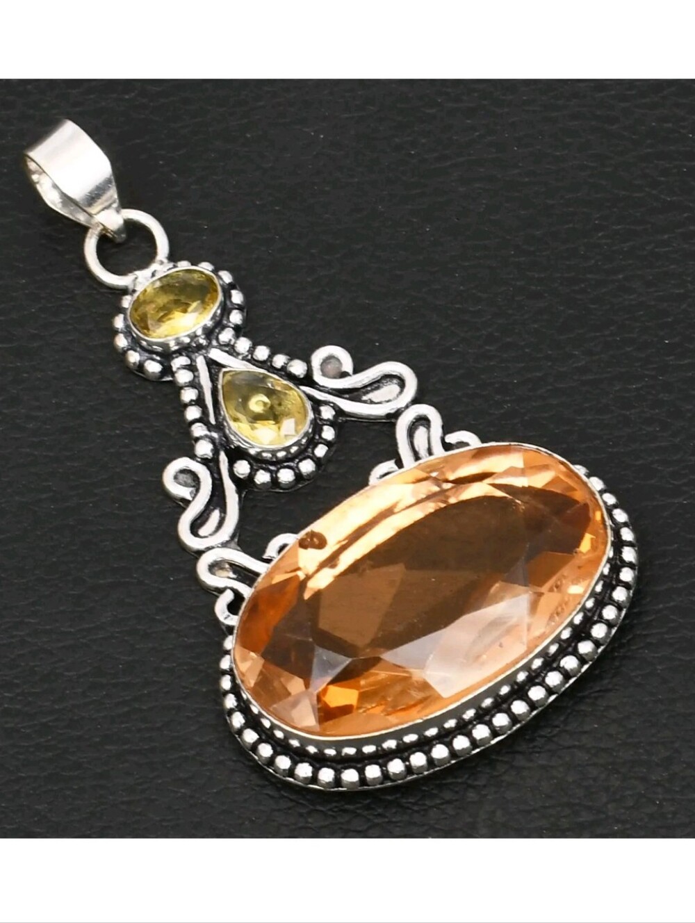 Morganite, Citrine Gemstone 925 Sterling Silver Handmade Pendant Necklace